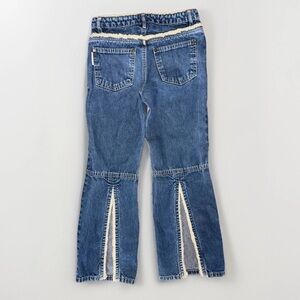 Kids Blue Denim Flare Jeans with Fringe Trim